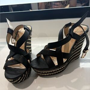 Jessica Simpson Black Strappy Wedges